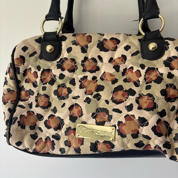 Betsey Johnson Cheetah Print Quilted Satchel Purse Shoulder Bag Y2K Retro Animal - Picture 2 of 16